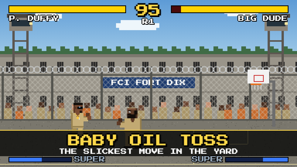 Round 1 in the prison yard: the Baby Oil Toss